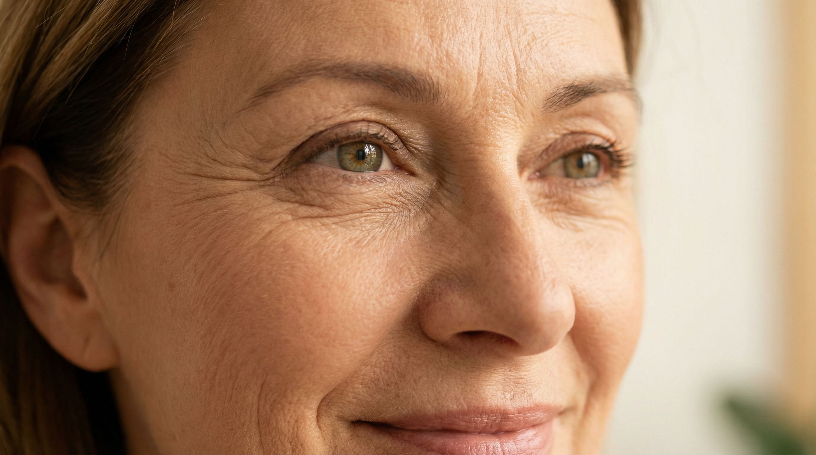 Crow's feet lines around the eyes during natural smile