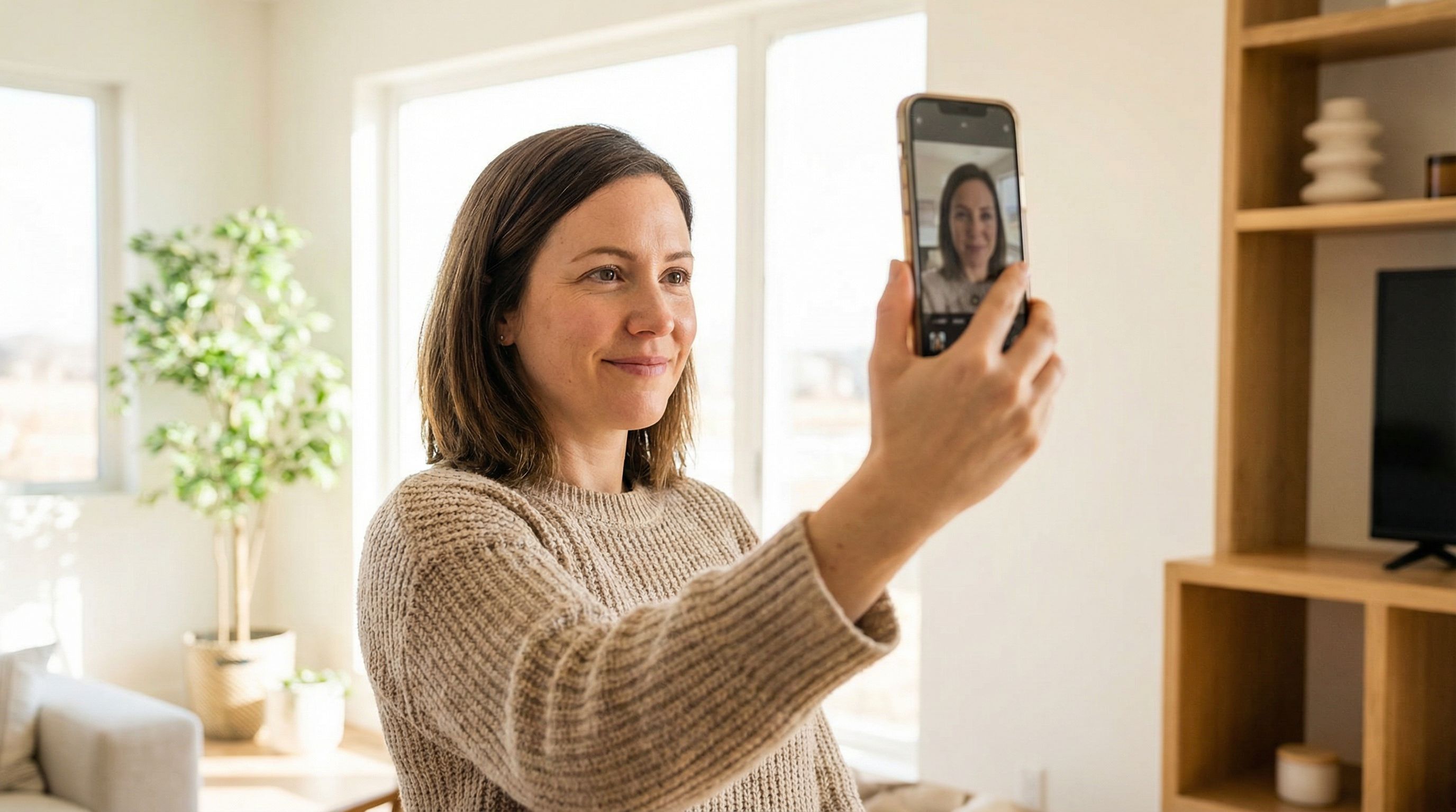 Woman taking selfie to document her appearance