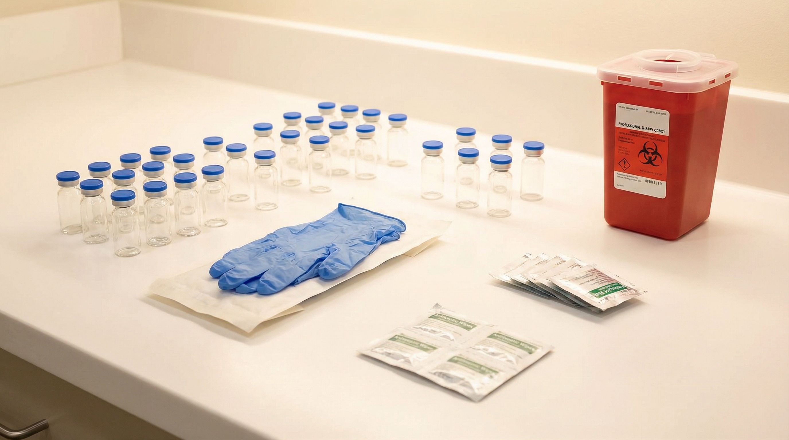 Sterile medical supplies properly arranged for safe Botox injections