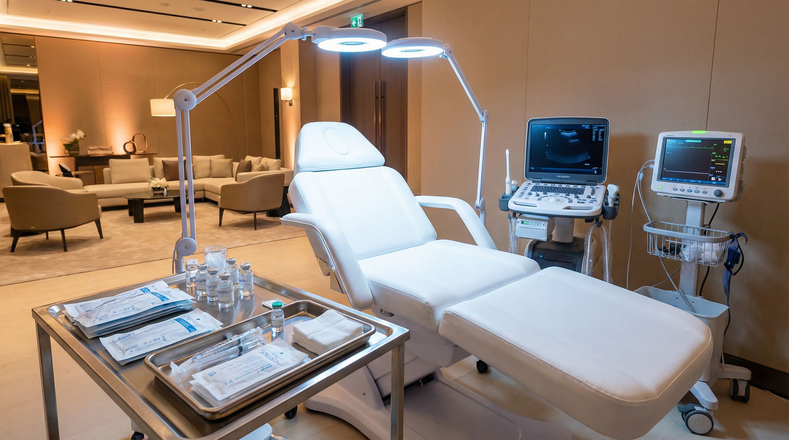 Professional treatment setup at a Botox party with clinical lighting and sterile equipment