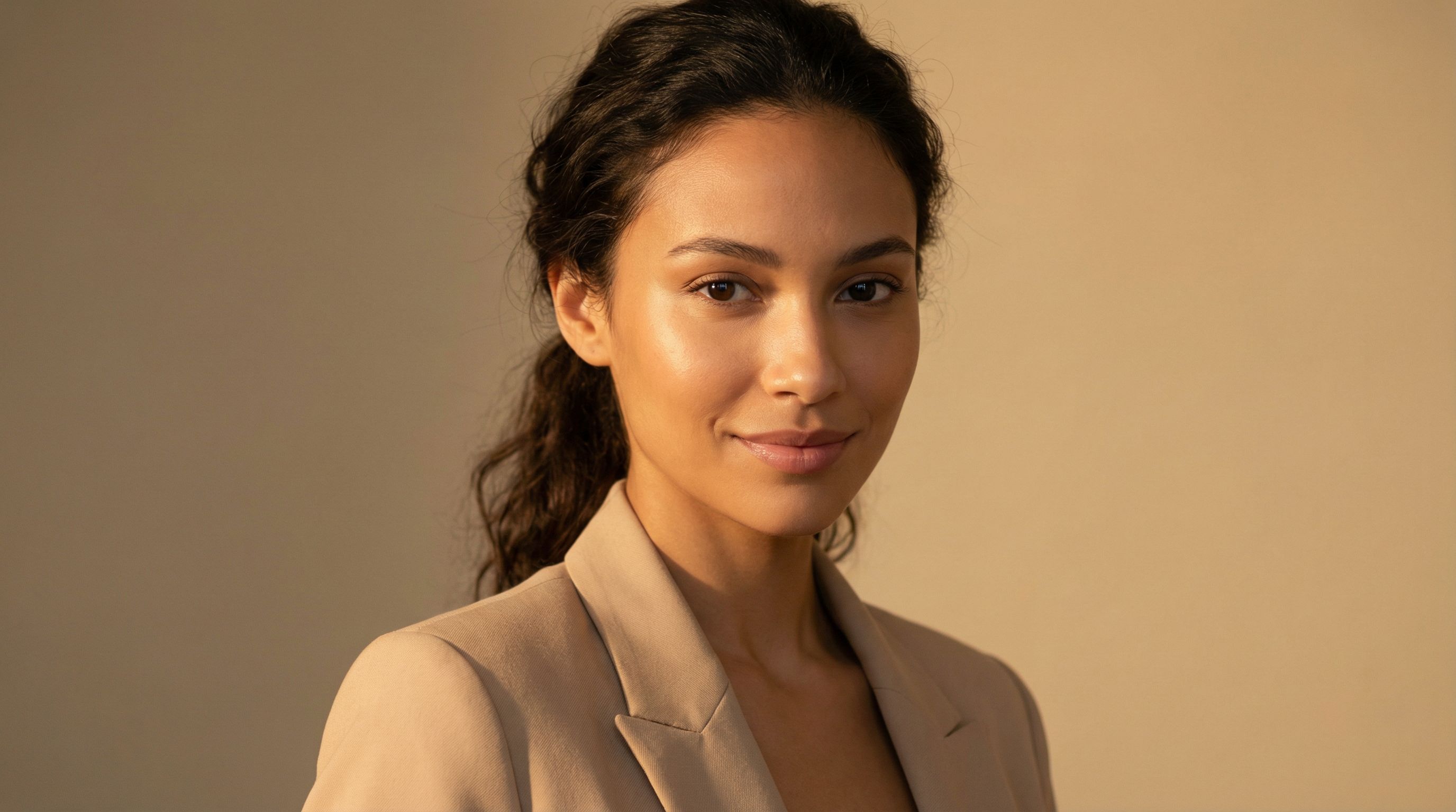 Woman with slim oval face shape and soft feminine jawline