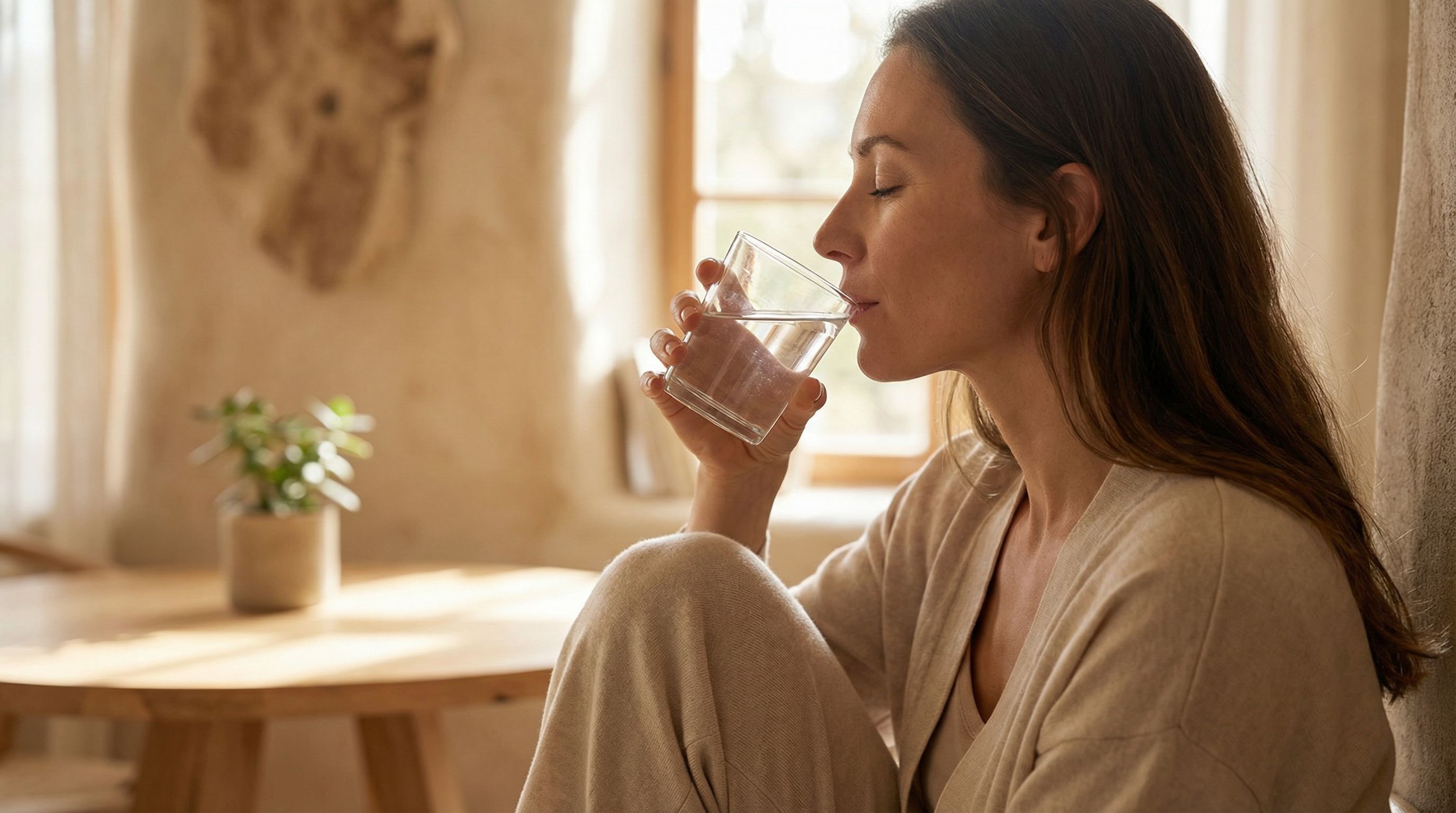 Woman drinking water, representing hydration for Botox longevity