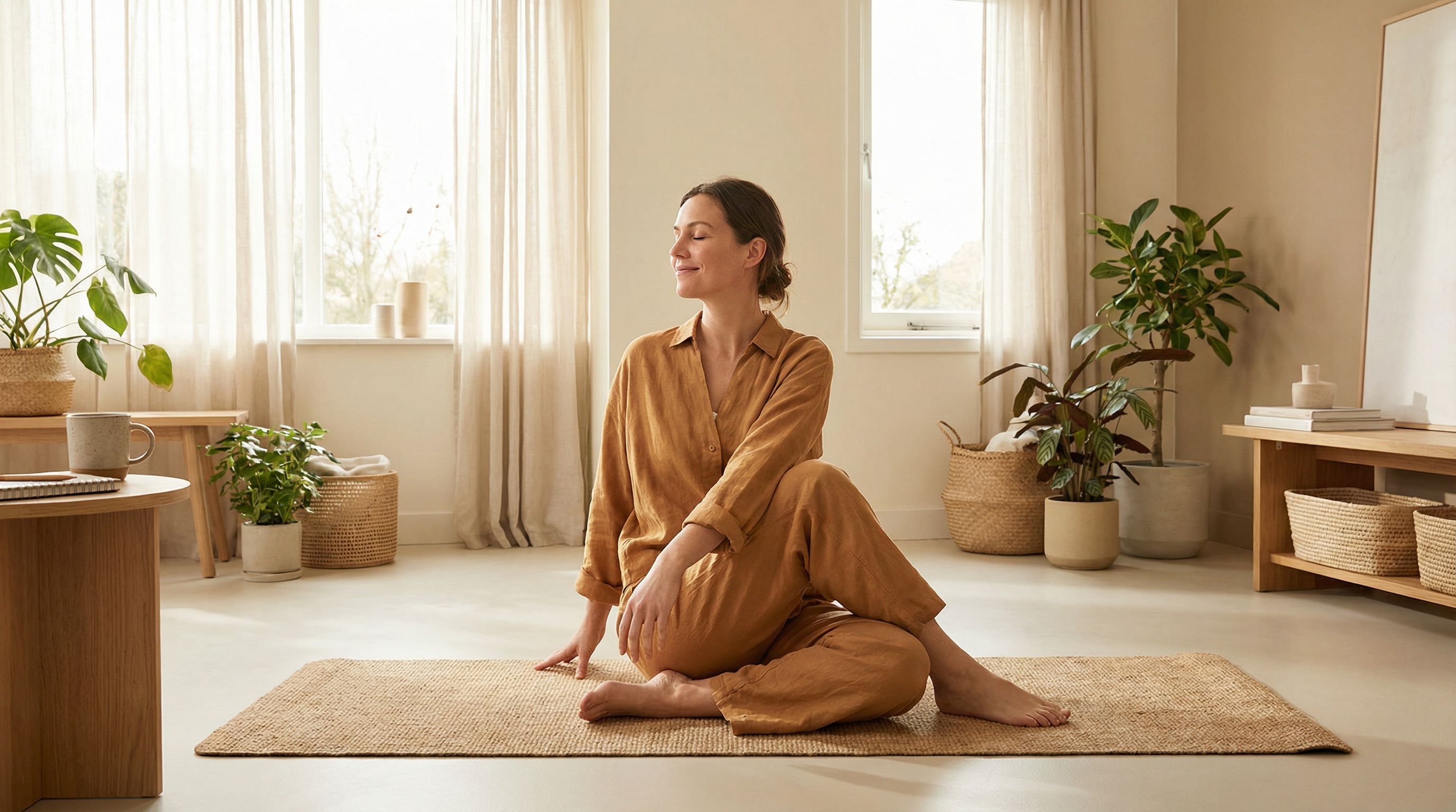 Woman doing gentle yoga, representing lifestyle factors for Botox longevity
